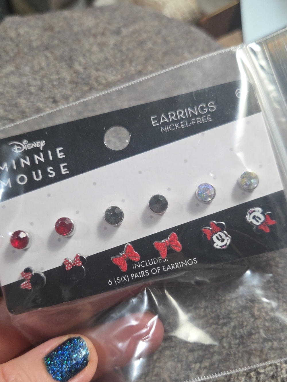 Mini Mouse Disney Kids Earring Set - Red, Black, Silver